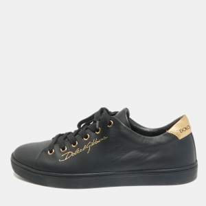 Dolce & Gabbana Black Leather Portofino Low Top Sneakers Size  40