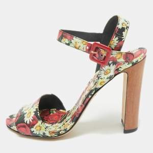 Dolce & Gabbana Multicolor Floral Print Patent Leather Ankle Strap Sandals Size 40