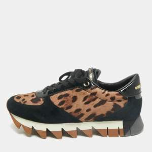 Dolce & Gabbana Multicolor Leopard Print Leather and Suede Running Low Top Sneakers Size 39.5