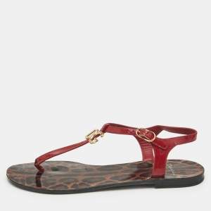 Dolce and Gabbana Red Patent Leather Jelly Bow Thong Flat Sandals Size 40
