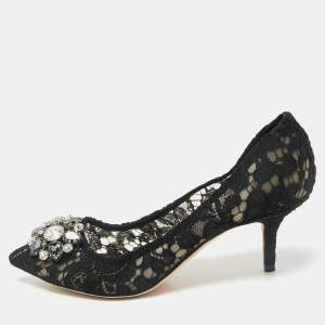 Dolce & Gabbana Black and Lace Bellucci Crystal Embellishment Pumps Size 38.5