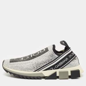 Dolce & Gabbana Silver/Black Fabric Crystal Embellished Sorrento Sneakers Size 41
