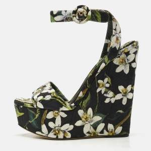 Dolce & Gabbana Multicolor Floral Print Fabric Wedge Sandals Size 39