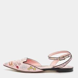 Dolce & Gabbana Multicolor Graffiti Leather Flat Sandals Size 36.5