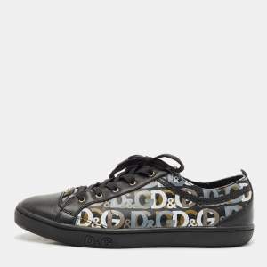 D&G Black Leather Lace Up Sneakers Size 37