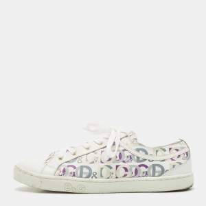 D & G White Leather D&G Allover Low Top Sneakers Size 37