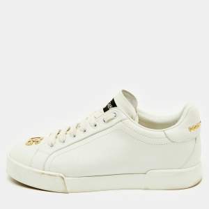 Dolce & Gabbana White Leather Portofino Low Top Sneakers Size 38.5