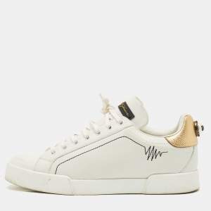 Dolce & Gabbana White Leather Portofino Low Top Sneakers Size 38.5
