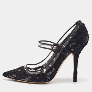 Pre Owned Dolce & Gabbana Black Lace and PVC Mary Jane Pumps Size 38
