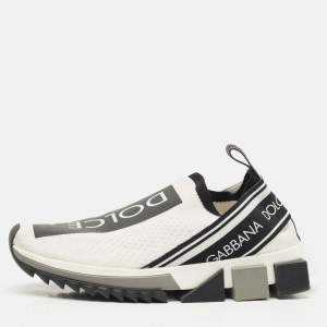 Dolce & Gabbana Black/White Knit Fabric Sorrento Slip On Sneakers Size 36