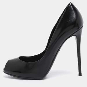 Pre Owned Dolce & Gabbana Black Patent Leather Peep Toe Pumps Size 37