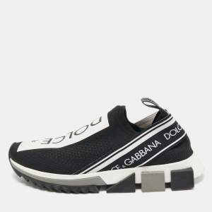 Pre Owned Dolce & Gabbana Black/White Knit Fabric Sorrento Slip On Sneakers Size 39