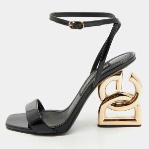 Dolce & Gabbana Black Patent Leather Keira Ankle Strap Sandals Size 38