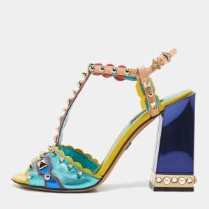 Dolce & Gabbana Multicolor Leather Keira Ankle Strap Sandals Size 38