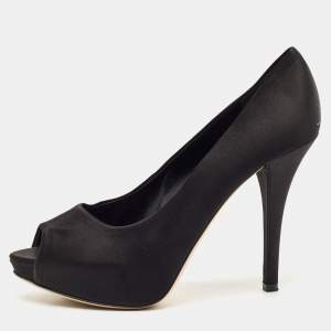 Dolce & Gabbana Black Satin Peep Toe Platform Pumps Size 40