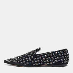 Pre Owned Dolce & Gabbana Black Velvet Crystal and Studs Embellished Smoking Slippers Size 39.5
