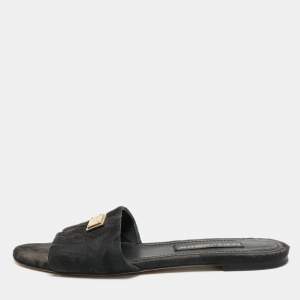 Pre Owned Dolce & Gabbana Black Canvas Flat Slides Size 40.5