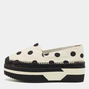 مملوكة مسبقًا Dolce & Gabbana White/Black Polka Dot Fabric Platform Flats Size 39