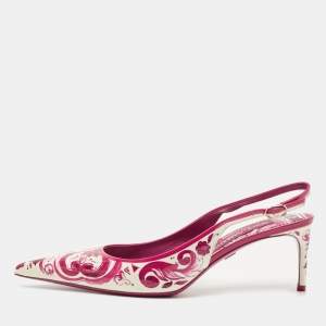 Pre Owned Dolce & Gabbana Purple/White Floral Print Patent Leather Slingback Pumps Size 40