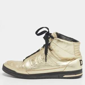 Pre Owned Dolce & Gabbana Gold Leather High Top Sneakers Size 37.5