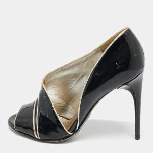 Pre Owned Dolce & Gabbana Black Patent Leather Piping Detail Peep Toe D'orsay Pumps Size 36
