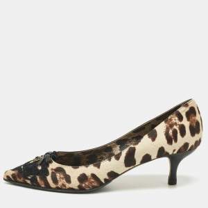 Pre Owned Dolce & Gabbana Brown/Beige Calf Hair Bow Pointed Toe Pumps Size 37
