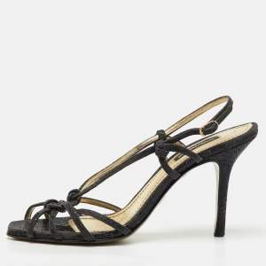 Pre Owned Dolce & Gabbana Black Glitter Strappy Slingback Sandals Size 37