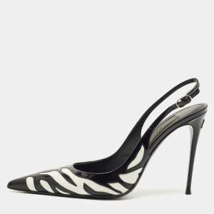 Pre Owned Dolce & Gabbana White/Black Patent Leather Pointed Toe Slingback Pumps Size 40