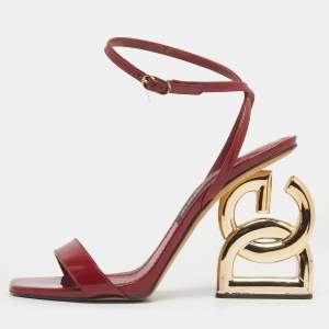 Pre Owned Dolce & Gabbana Red Patent Leather Keira Ankle Strap Sandals Size 39