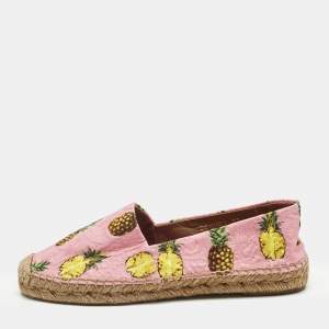 Pre Owned Dolce & Gabbana Pink/Yellow Pineapple Print Brocade Espadrilles Flats Size 37