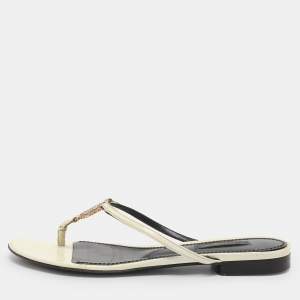 Pre Owned Dolce & Gabbana Cream Patent Leather Thong Sandals Size 37
