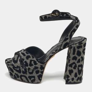 Pre Owned Dolce & Gabbana Silver Lurex Fabric Ankle Strap Sandals Size 38