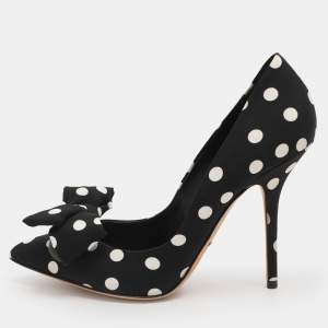 مملوكة مسبقًا Dolce & Gabbana Black Polka Dot Satin Bow Pumps Size 39