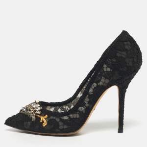 Pre Owned Dolce & Gabbana Black Lace Crystal Embellished Pumps Size 39