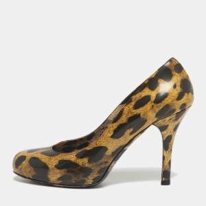 Pre Owned Dolce & Gabbana Black/Brown Leopard Print Leather Platform Peep Toe Pumps Size 39