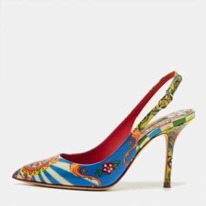 Pre Owned Dolce & Gabbana Multicolor Floral Print Patent Slingback Pointed Toe Pumps Size 35