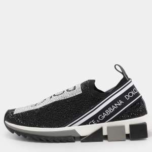 مملوكة مسبقًا Dolce & Gabbana Sorrento Size 40 Black Crystals and Knit Fabric Slip On Sneakers