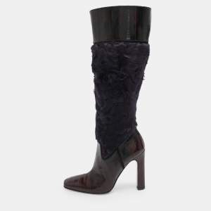 مملوكة مسبقًا Dolce & Gabbana Size 39 Purple/Brown Calf Hair and Eel Leather Knee Length Boots