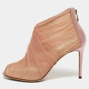 مملوكة مسبقًا Dolce & Gabbana Size 39.5 Pink Net and Satin Ankle Length Boots