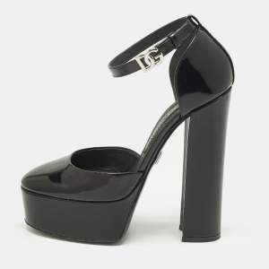 مملوكة مسبقًا Dolce & Gabbana Size 37 Black Patent Leather Platform Ankle Pumps