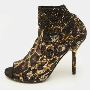 مملوكة مسبقًا Dolce & Gabbana Size 40 Black Stretch Fabric Metal Rhinestone Embellished Ankle Booties