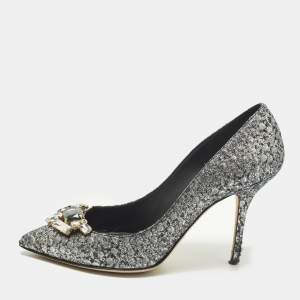 مملوكة مسبقًا Dolce & Gabbana Bellucci Size 40 Silver Lurex Fabric Pumps
