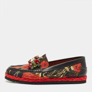 مملوكة مسبقًا Dolce & Gabbana Size 40 Multicolor Brocade Fabric and Leather Crystal Embellished Loafers