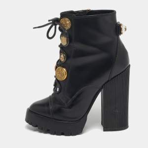 مملوكة مسبقًا Dolce & Gabbana Size 36 Black Leather Button Embellished Combat Ankle Boots 
