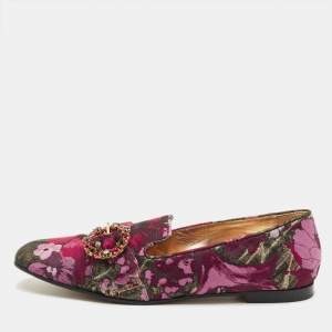 مملوكة مسبقًا Dolce & Gabbana Size 39 Multicolor Jacquard Crystal Embellished Buckle Loafers