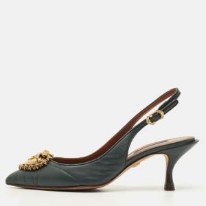 مملوكة مسبقًا Dolce & Gabbana DG Logo Size 36 Green Leather Slingback Pumps