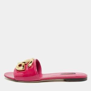 Pre Owned Dolce & Gabbana Size 39 Purple Patent Leather Flat Slides