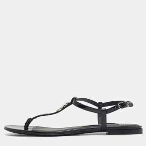 Pre Owned حذاء فلات سيور جلد براء أسود دولتشي أند غابانا حجم 39.5 مع شعار DG