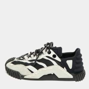 Pre Owned Dolce & Gabbana Ns1 Size 37.5 Black/White Fabric and Suede Low Top Sneakers
