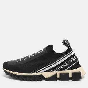 Pre Owned Dolce & Gabbana Sorrento Size 41 Black/White Knit Fabric Slip On Sneakers